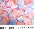 A fantastic pattern with scattered petals made by dripping pink, red, and blue alcohol inks. 77684386