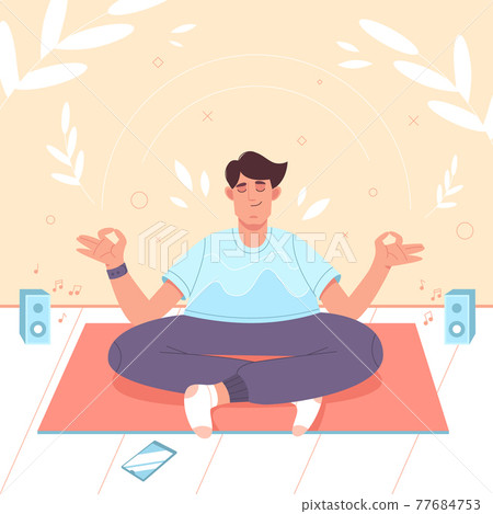 Man in lotus position doing yoga meditation Man in lotus position doing yoga meditation 77684753