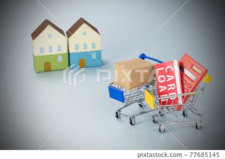 Image photo of shopping cart and paper craft of house Image photo of shopping cart and paper craft of house 77685145