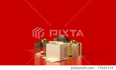 The gift boxes on red background for sale promotion business content 3d rendering 77685234