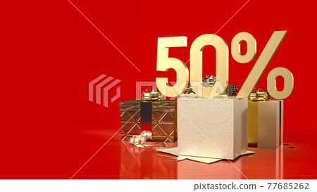 The gold number percent gift boxes on red background for sale promotion business content 3d rendering 77685262