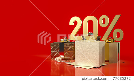 The gold number percent gift boxes on red background for sale promotion business content 3d rendering 77685272