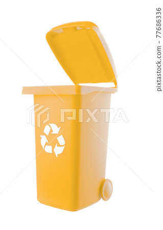 Plastic yellow trash can isolated on white background Plastic yellow trash can isolated on white background 77686336