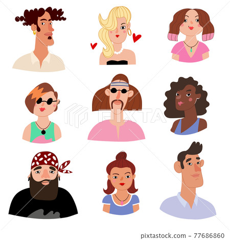 Set of female and male avatars portraits with faces 77686860