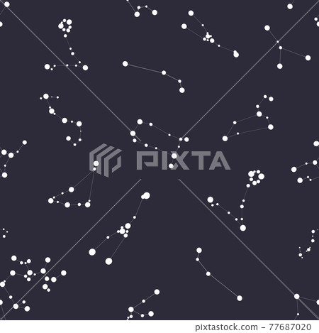 Seamless Pattern with Zodiac Sign and Stars on Cosmic Sky Background. Vector Illustration 77687020