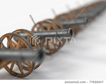 ramadan cannon sorted in a line, 3d illustration 77688847