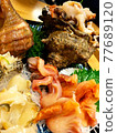 Fresh and vivid ark shells and whelk shells 77689120