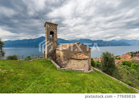 Church of San Antonio Abate and Panorama of Lake Garda - Veneto Italy Church of San Antonio Abate and Panorama of Lake Garda - Veneto Italy 77689816