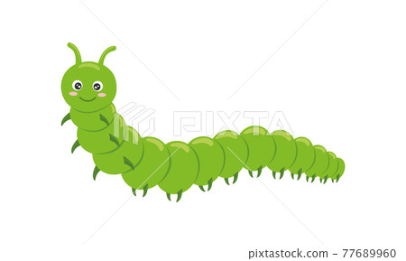 Cute green caterpillar character isolated on white background. Funny insect for kids. Vector cartoon illustration Cute green caterpillar character isolated on white background. Funny insect for kids. Vector cartoon illustration 77689960
