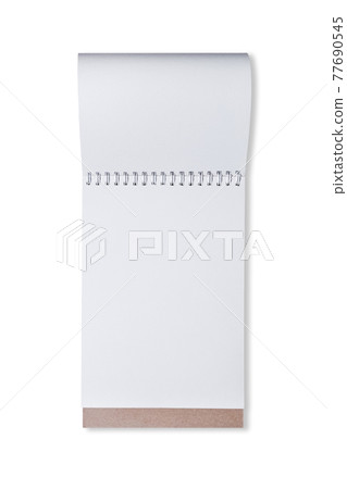Schoo or office notebook on a white background. Mock up of spiral notepad on a table 77690545