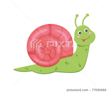 Cute snail character isolated on white background. Vector cartoon illustration for kids 77690866