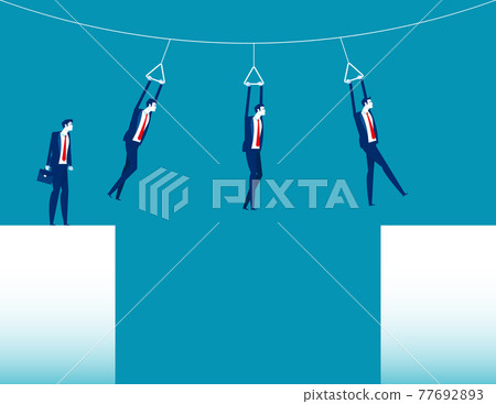 Business people on dangers rope. Risk and competition in business life 77692893