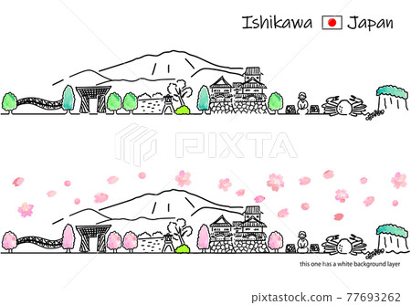 Spring Ishikawa cityscape simple line drawing set 77693262