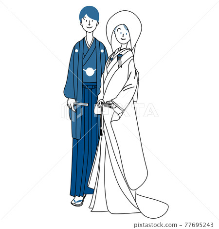 International marriage in kimono Japanese men... - Stock Illustration ...