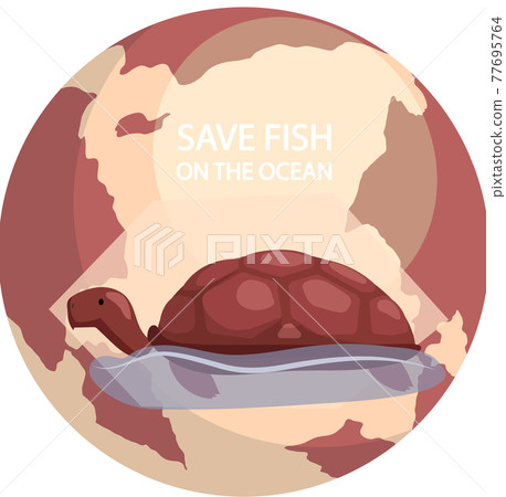 Save fish on ocean, nature conservation, environmental protection. Turtle on background of planet Save fish on ocean, nature conservation, environmental protection. Turtle on background of planet 77695764