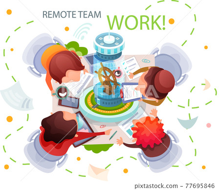 Remote working and networks. Professional business teleworkers connecting online and working from home Remote working and networks. Professional business teleworkers connecting online and working from home 77695846