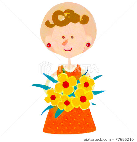 一個漂亮女人拿著一束向日葵的插圖 77696210