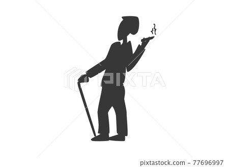 Silhouette of man with cigar and stick in hand 77696997