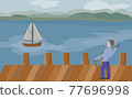Man standing on the edge of the pier for ships. 77696998