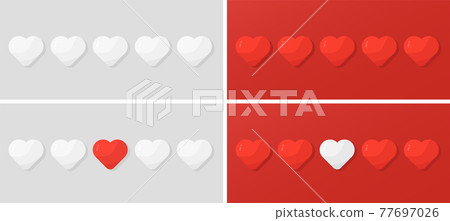 Vector illustration of five hearts in red and white colors. Love templates or banners. Five heart rating Vector illustration of five hearts in red and white colors. Love templates or banners. Five heart rating 77697026