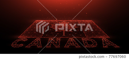 Polygonal vector illustration of a map of Canada. Abstract banner or template made of dots and lines on a dark red background. 77697060