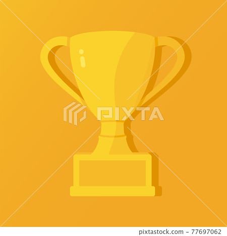 Vector illustration of golden triumphal cup isolated on yellow background. Victory reward. First place. 77697062
