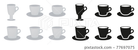 Set of cups and mugs in flat style and silhouettes. Vector illustration of drinking utensils. Set of cups and mugs in flat style and silhouettes. Vector illustration of drinking utensils. 77697075