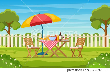 Barbecue party in the backyard with fence 77697188