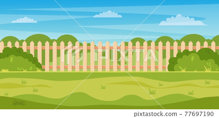 Garden backyard with wooden fence Garden backyard with wooden fence 77697190