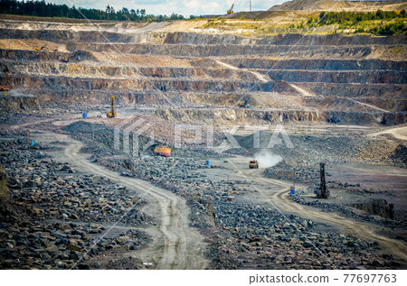 View of the granite quarry. Extraction of granite. View of the granite quarry. Extraction of granite. 77697763