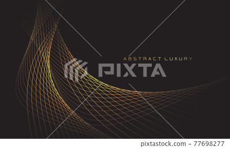 Abstract gold line curve wave on black with blank space luxury design modern background vector illustration. Abstract gold line curve wave on black with blank space luxury design modern background vector illustration. 77698277