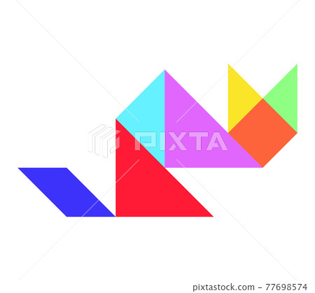 Color tangram puzzle in cat shape on white background 77698574