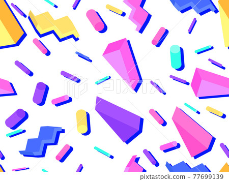 80s style 3D geometric shapes with shadow, memphis style elements. Geometric seamless pattern for wrapping paper, advertising materials and fabrics. Contemporary art. Vector illustration 77699139
