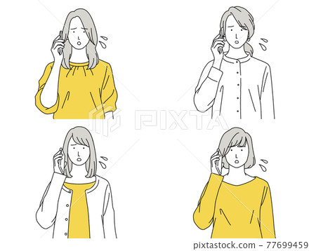 人物插圖女人設置前面的智能手機說話的麻煩 77699459