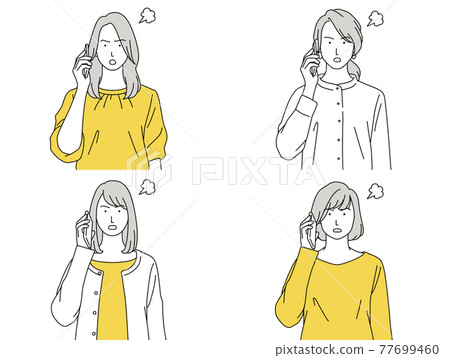 人物插圖女人設置前智能手機說話生氣 人物插圖女人設置前智能手機說話生氣 77699460