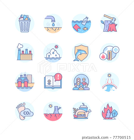Environmental problems - modern line design style icons set Environmental problems - modern line design style icons set 77700515