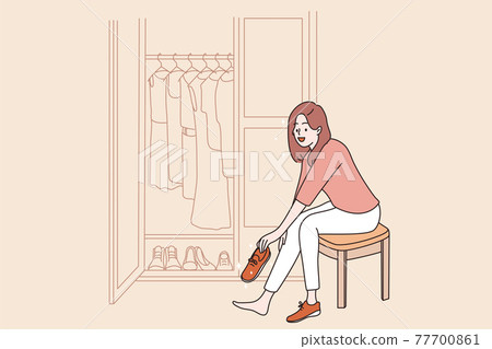Fashion and fitting new shoes concept Fashion and fitting new shoes concept 77700861