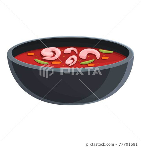 Shrimps soup icon, cartoon style 77701681