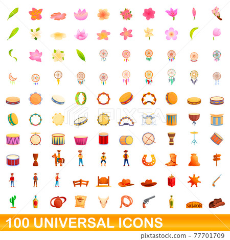 100 universal icons set, cartoon style 100 universal icons set, cartoon style 77701709