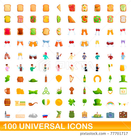 100 universal icons set, cartoon style 77701717