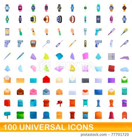 100 universal icons set, cartoon style 100 universal icons set, cartoon style 77701720