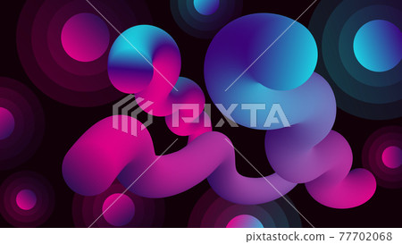 Curved pink blue pipe and glowing circles on dark vector illustration. 77702068