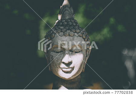 Statue of Buddha standing in meditation.Close up head face of statue Buddha.buddhism concept .peacefulness idea .lifestyle practise mind in clamness Statue of Buddha standing in meditation.Close up head face of statue Buddha.buddhism concept .peacefulness idea .lifestyle practise mind in clamness 77702838