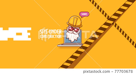 Site under construction orange web landing page design concept with funny worker and laptop. Site under construction orange web landing page design concept with funny worker and laptop. 77703678