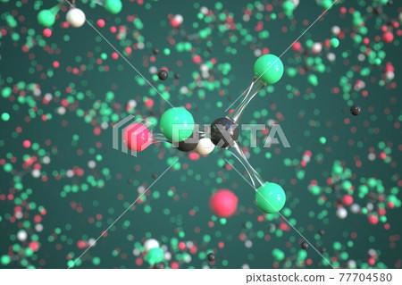 Chloral molecule, conceptual molecular model. Chemical 3d rendering 77704580