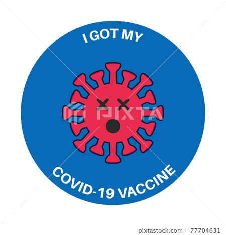 Funny vaccination badge or sticker. Emoticon virus 77704631