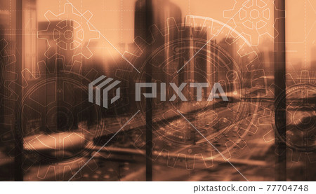 Gears on modern architecture background. Business processes concept 77704748