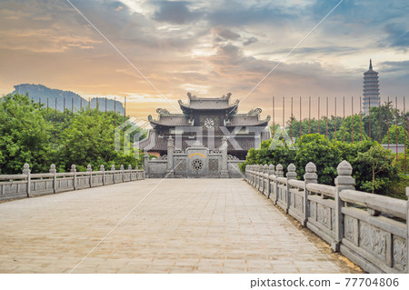 Temple tower of Bai Dinh pagoda in Ninh Binh, Vietnam 77704806