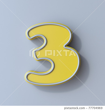 Yellow cartoon font Number 3 THREE 3D Yellow cartoon font Number 3 THREE 3D 77704969