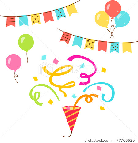 Illustration set of flags, balloons and crackers Illustration set of flags, balloons and crackers 77706629